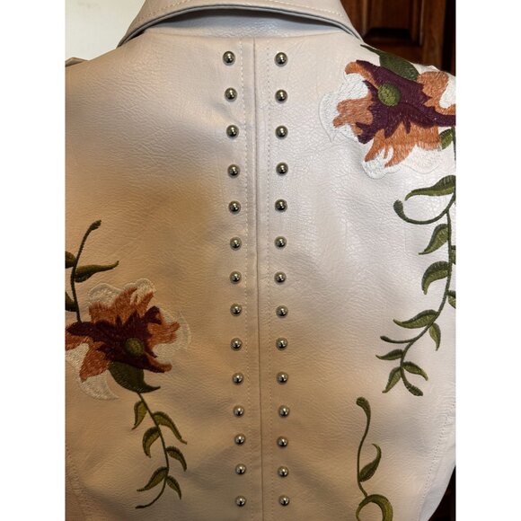 Ly Varley Lin Faux Leather Moto Jacket Size S Floral Embroidery Studded Y2K NWT - Picture 3 of 16